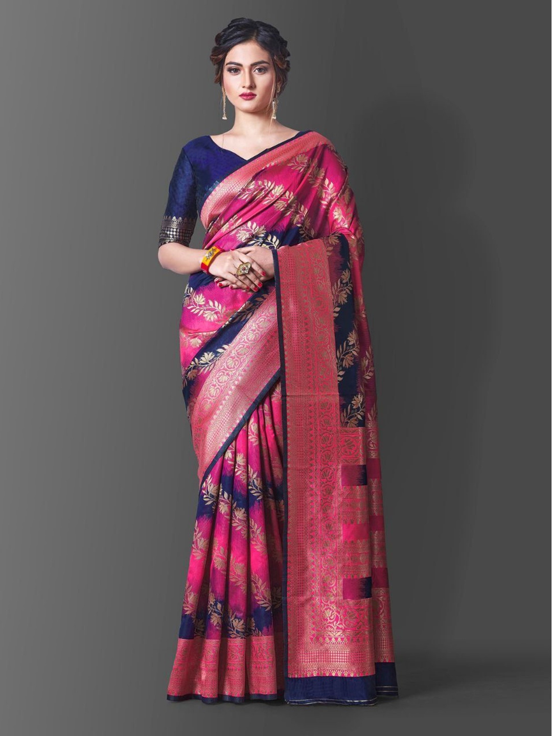 

Taslar Woven Design Zari Pure Silk Banarasi Saree, Pink