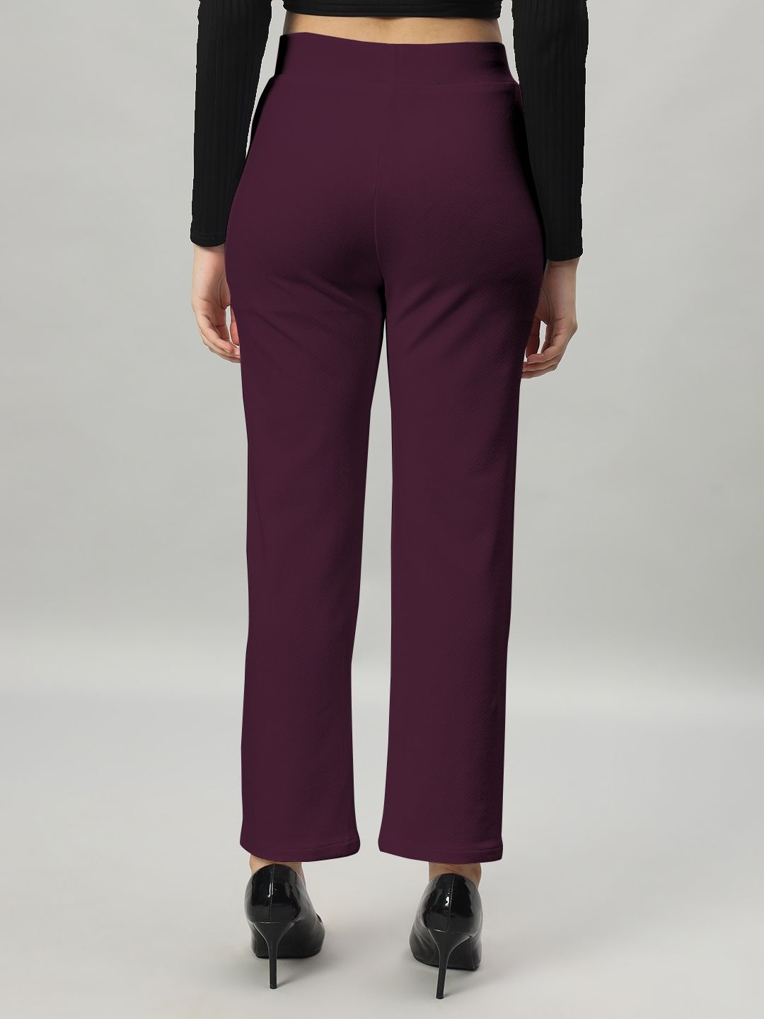 

Jinax Women Relaxed Straight Leg Fit Mid-Rise Trousers, Burgundy