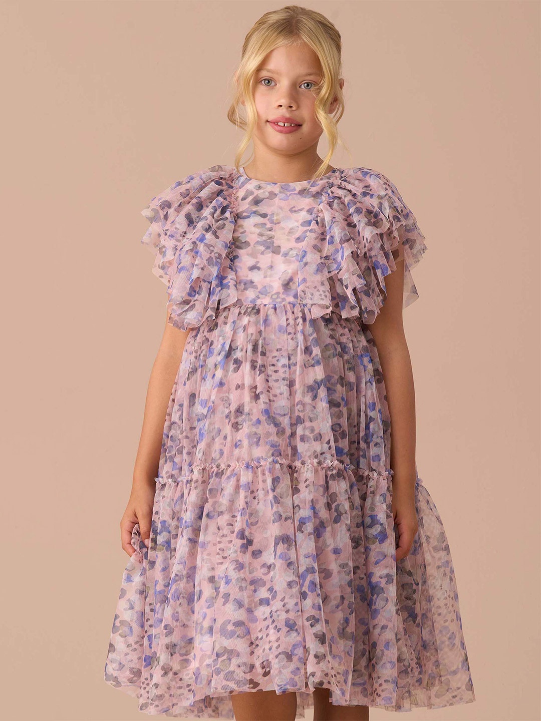 

Angel & Rocket Girls Juliana Printed Frill Mesh Dress, Lavender