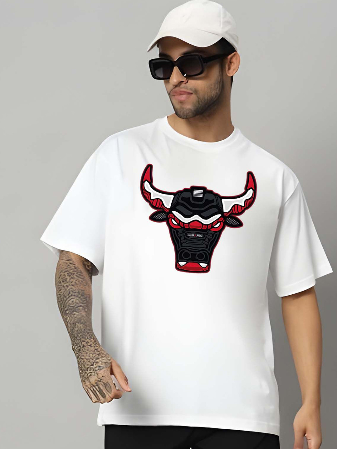

Krimmple Men Graphic Printed Round Neck Cotton Relaxed Fit T-shirt, White