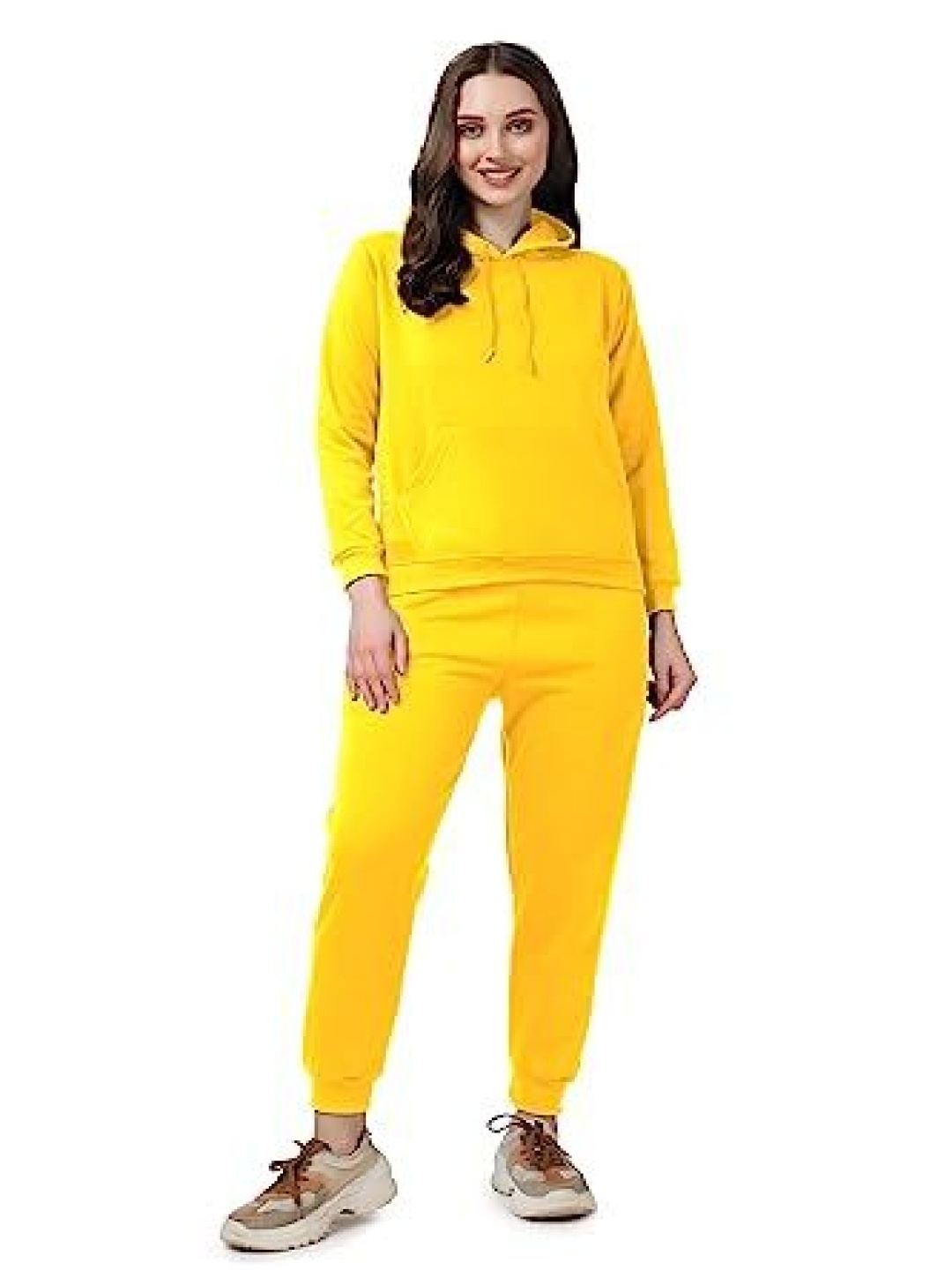 

NOTWILD Women Cotton Hooded Tracksuit, Yellow