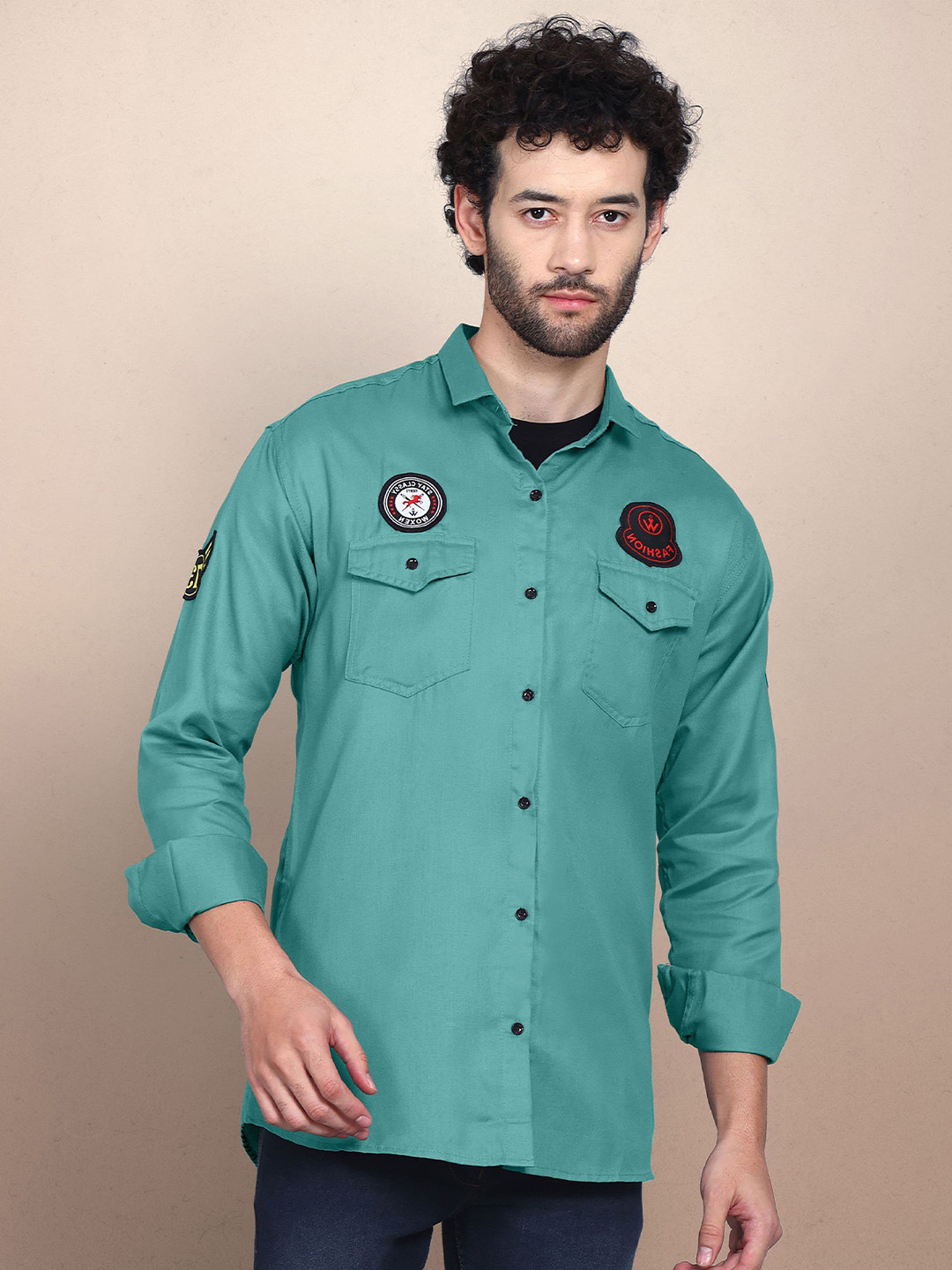 

WOXEN Men Original Fit Spread Collar Solid Cotton Casual Shirt, Sea green