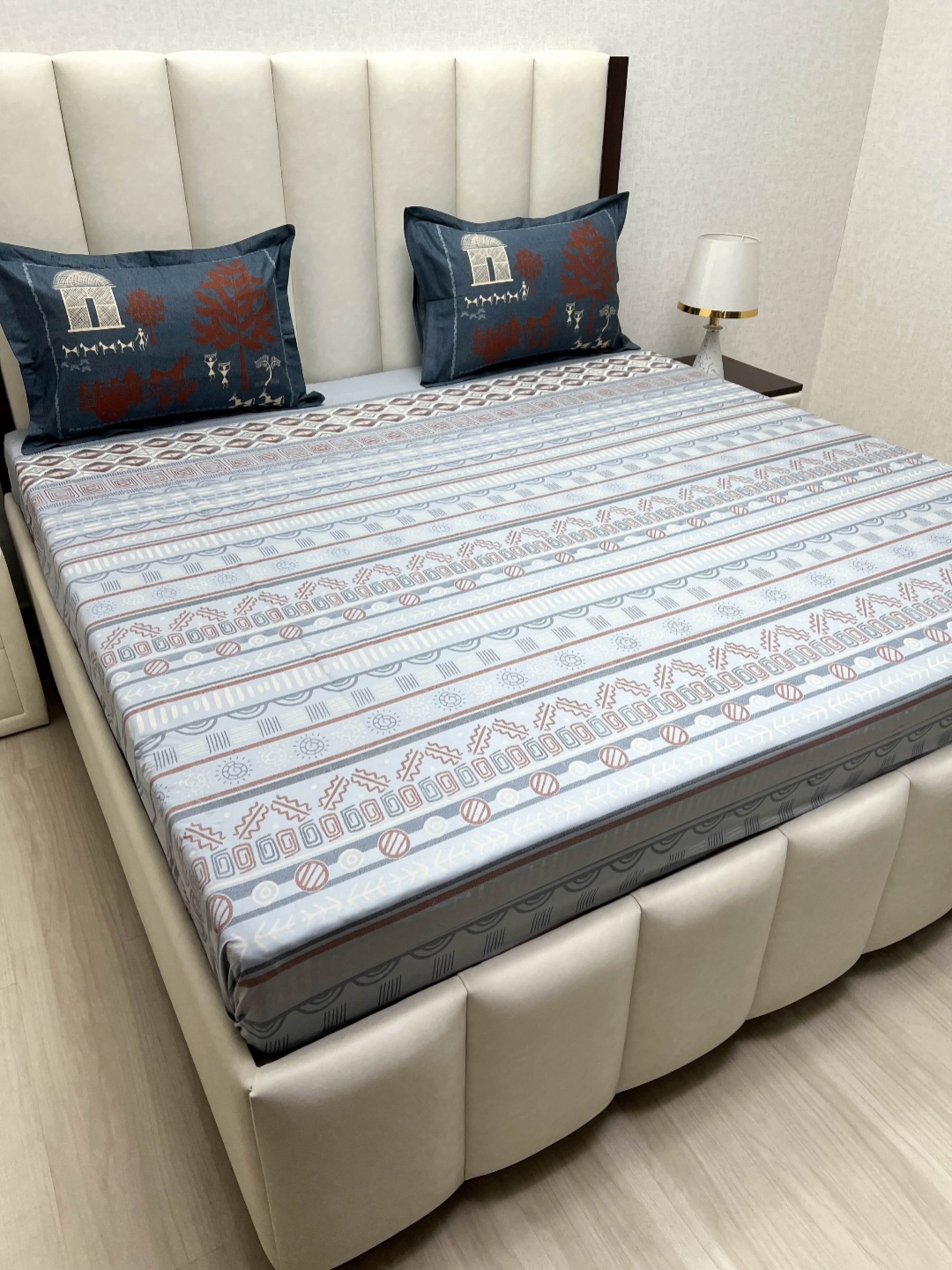 

Pure Decor Cotton King Size Double Bed Bedsheet With 2 Pillow Covers 2.74m X 2.74m, Blue