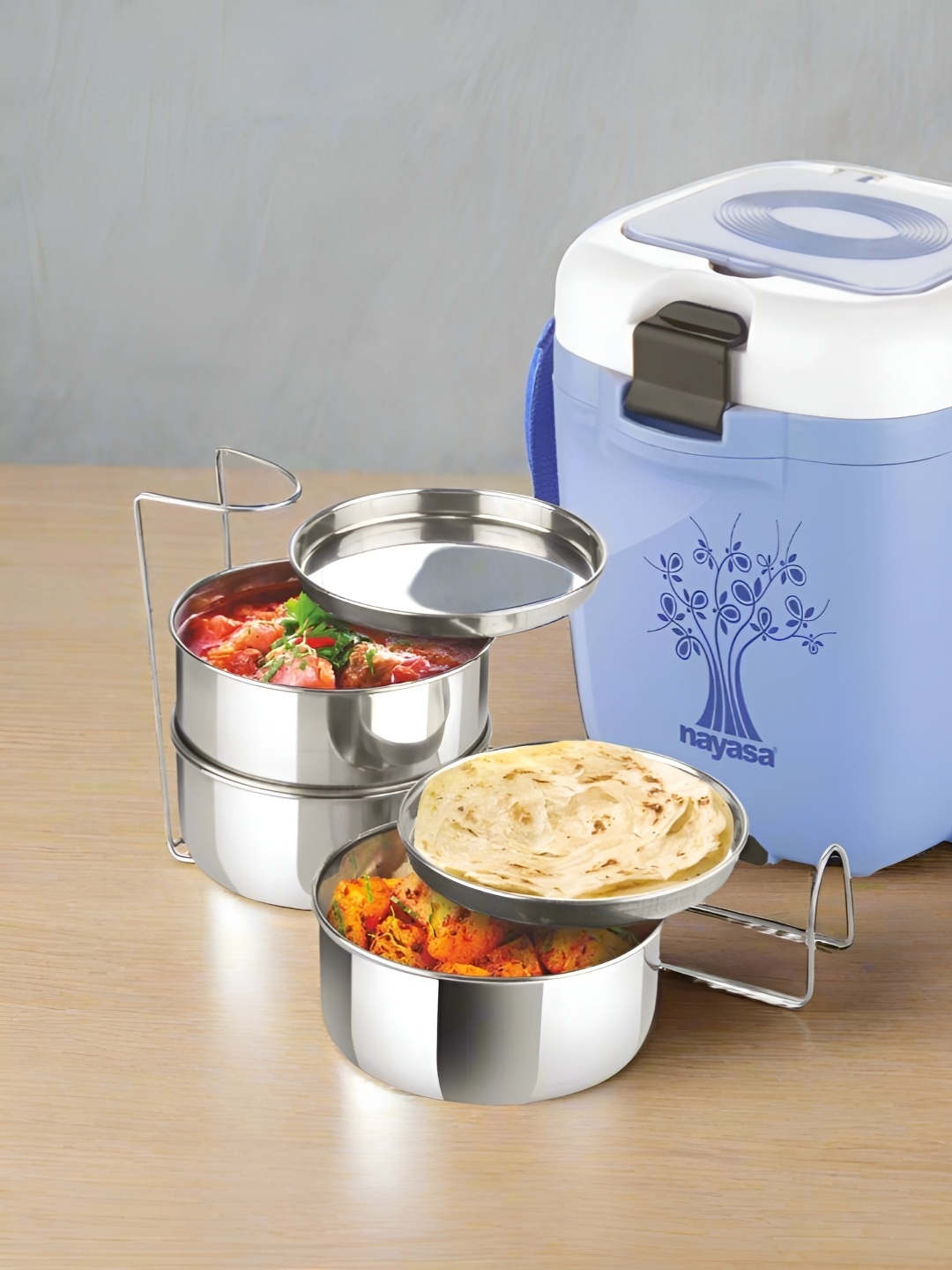 

Nayasa Set Of 3 Blue Electromate 3 Electric Stainless Steel Leakproof Lunchbox
