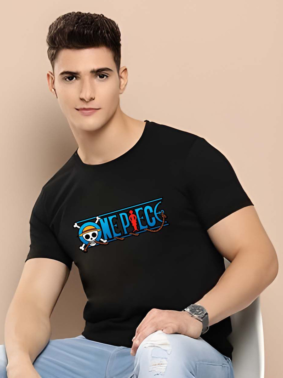 

Krimmple Men Graphic Printed Round Neck Cotton T-shirt, Black