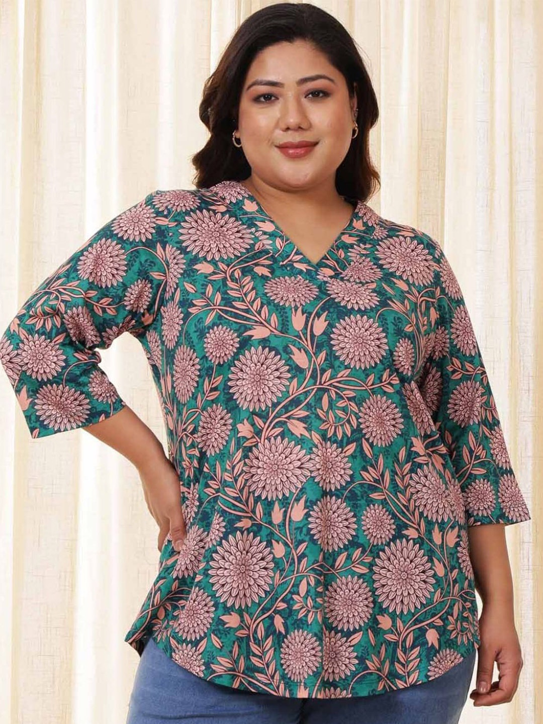 

Amydus Women Plus Size Green Floral Top