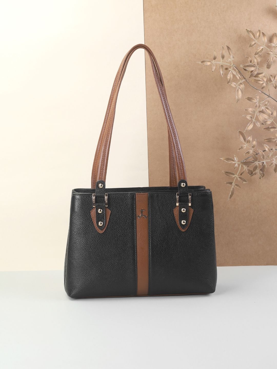 

Mochi Women Textured Structured Leather Shoulder Bag, Black