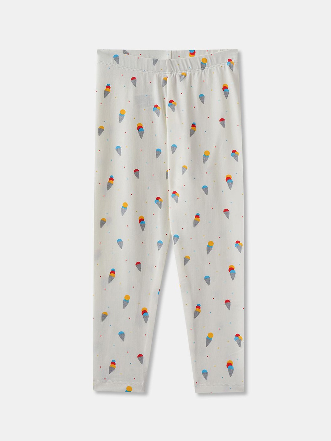 

R&B Girls Printed Cotton Ankle-Length Leggings, White