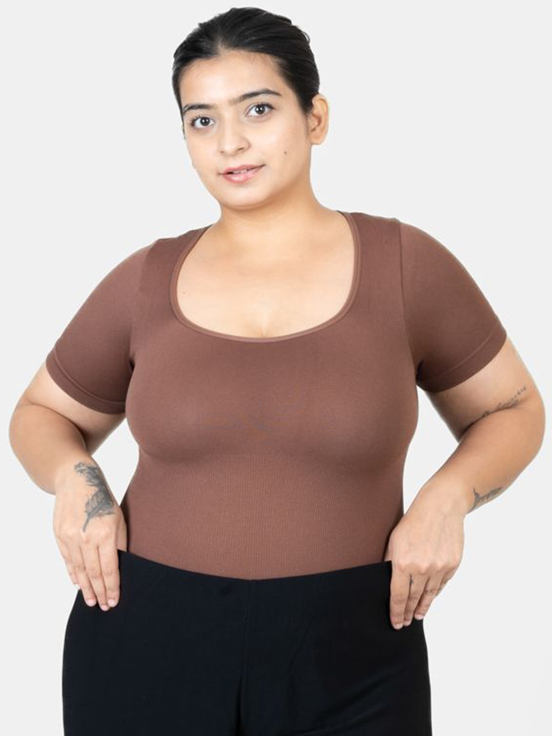 

Shapercult Round Neck Bodysuit, Brown
