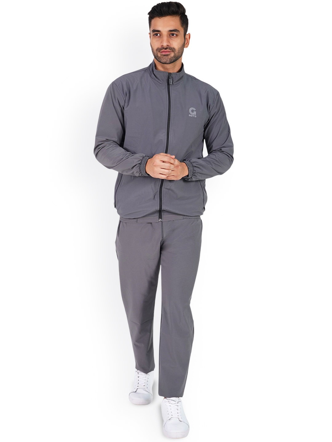 

GOTO Men Mock Collar Mid-Rise Tracksuits, Grey