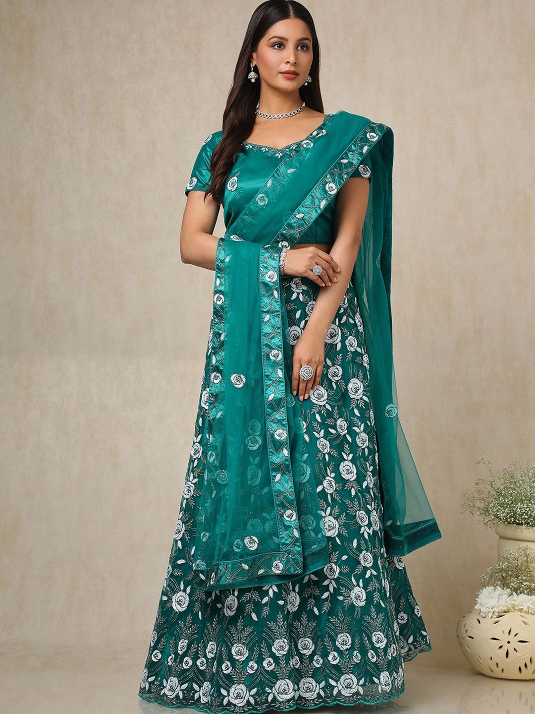 

Soch Embellished Sequinned Unstitched Lehenga & Blouse With Dupatta, Teal
