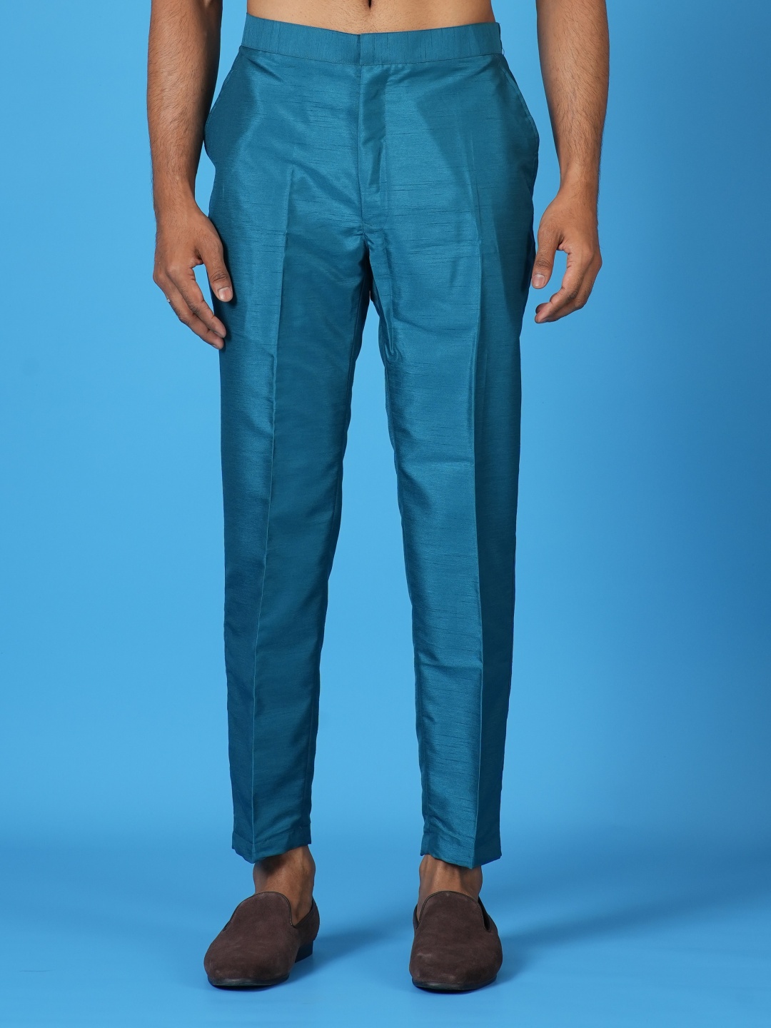 

Sayisha Men Comfort Low-Rise Trousers, Teal