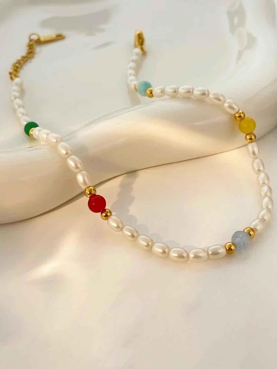 

Inaya 18KT Gold-Plated Stainless Steel Pearls Beaded & Stone Studded Demi Fine Anklet