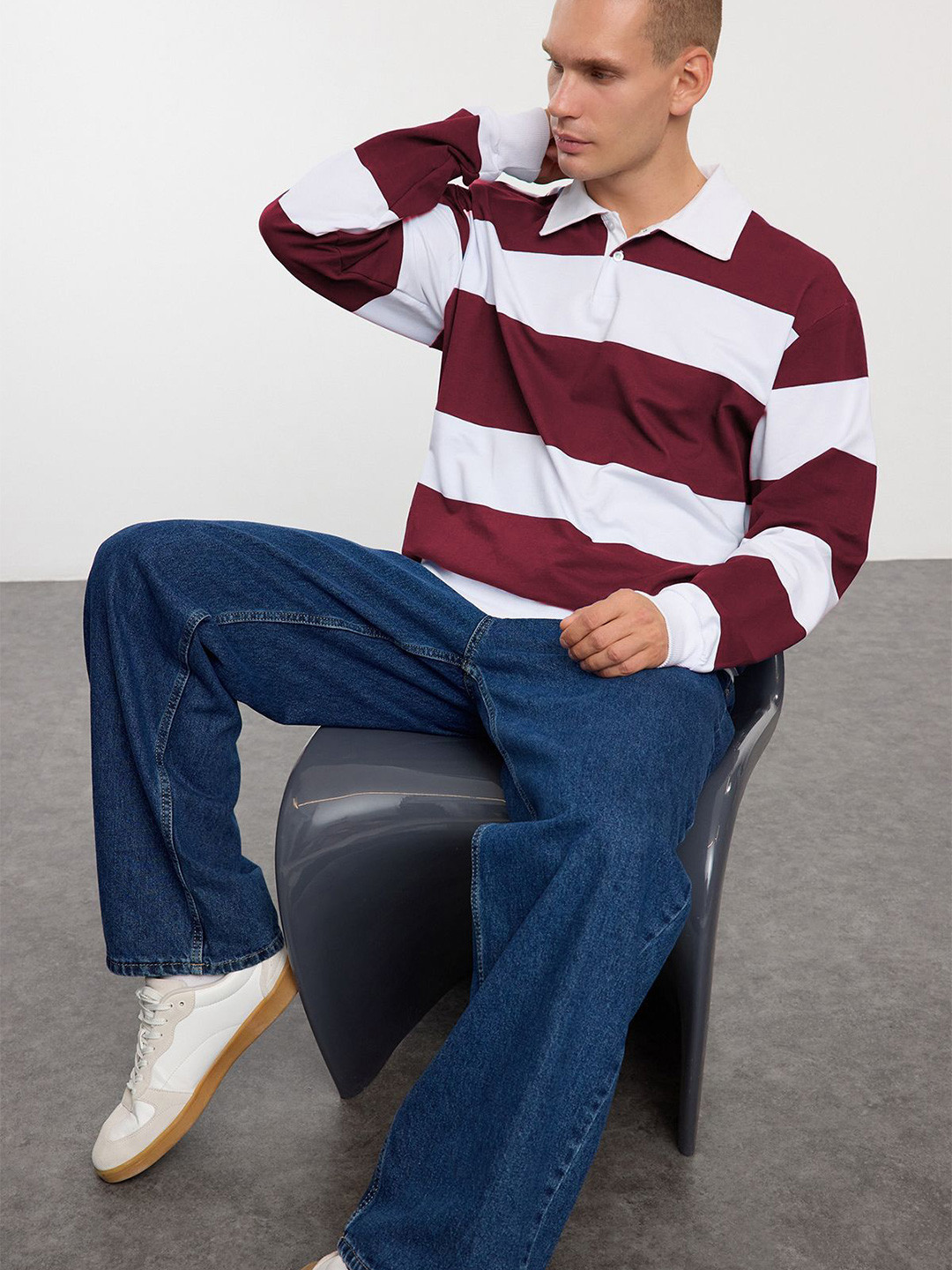 

Trendyol Men Shirt Collar Striped T - Shirts, Maroon