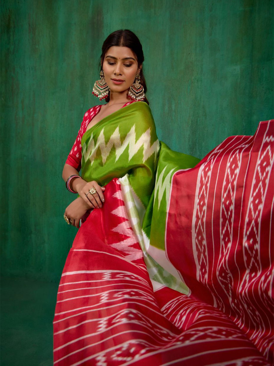 

Sangria Printed Mysore Silk Saree, Green