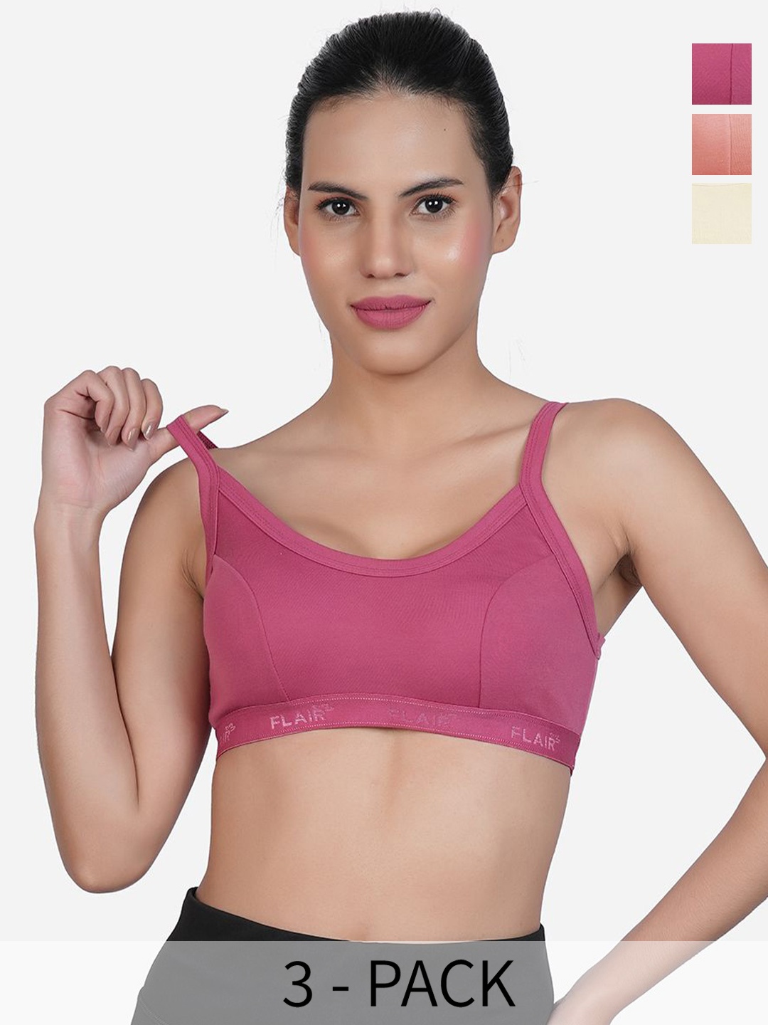 

SHYAM SONS FLAIR Pack Of 3 Full Coverage Workout Bra, Beige