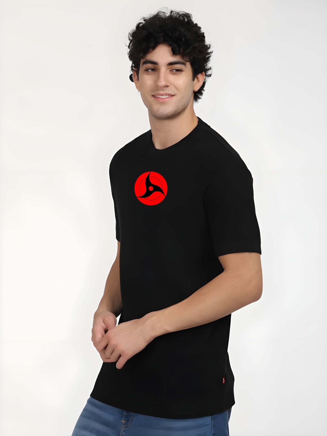 

Krimmple Men Graphic Printed Round Neck Cotton T-shirt, Black