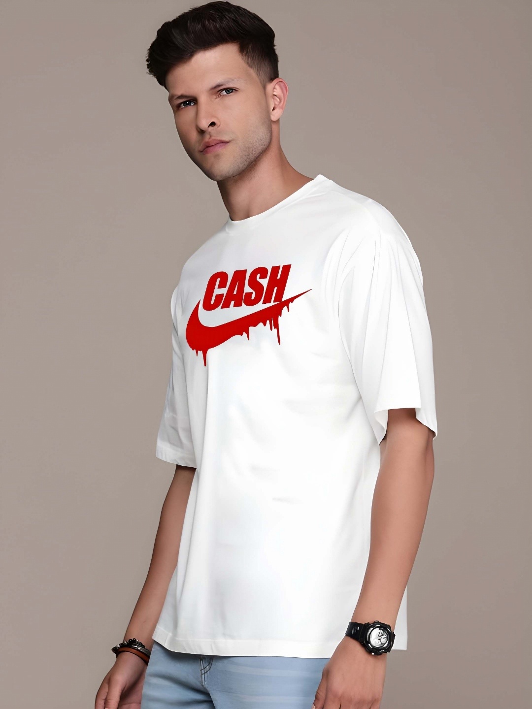 

Moda Rapido Men Typography Printed Round Neck Cotton Oversized T-shirt, White
