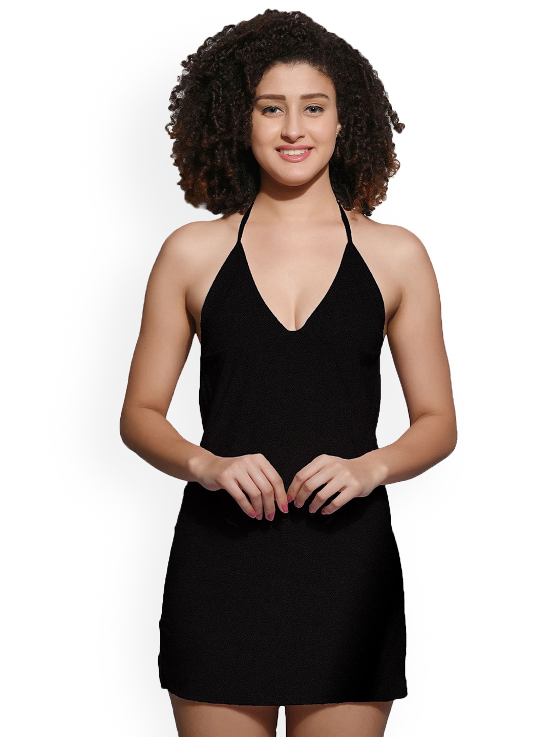 

chia fashions Women Halter Neck Nightdress, Black