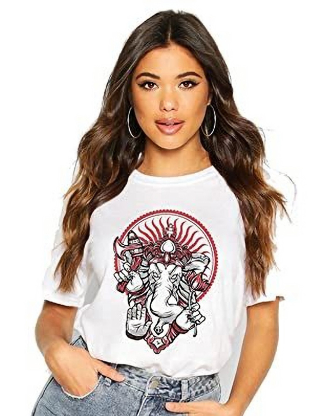 

VLAM Women Printed Extended Sleeves T-shirt, White