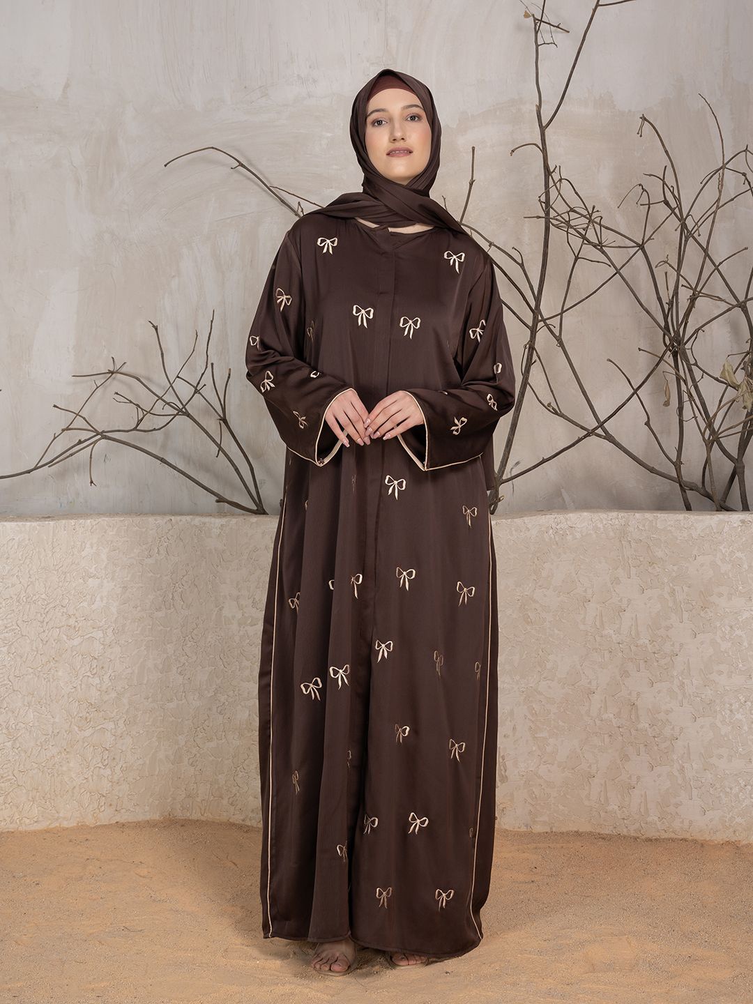 

SANASH Collections Women Embroidered Abaya Burqa, Brown