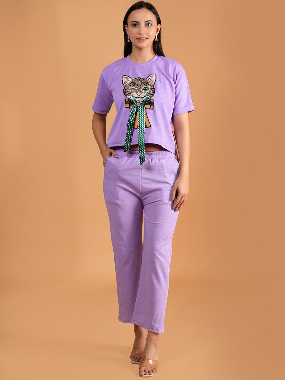 

BAESD Abstract Printed Round Neck T-Shirt & Trousers, Lavender