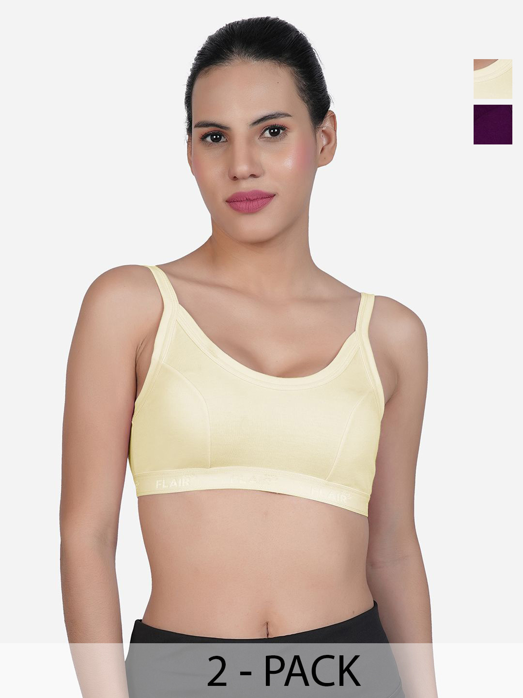 

SHYAM SONS FLAIR Women Pack of 2 Full Coverage Non-Wired Non Padded Workout Bra, Purple