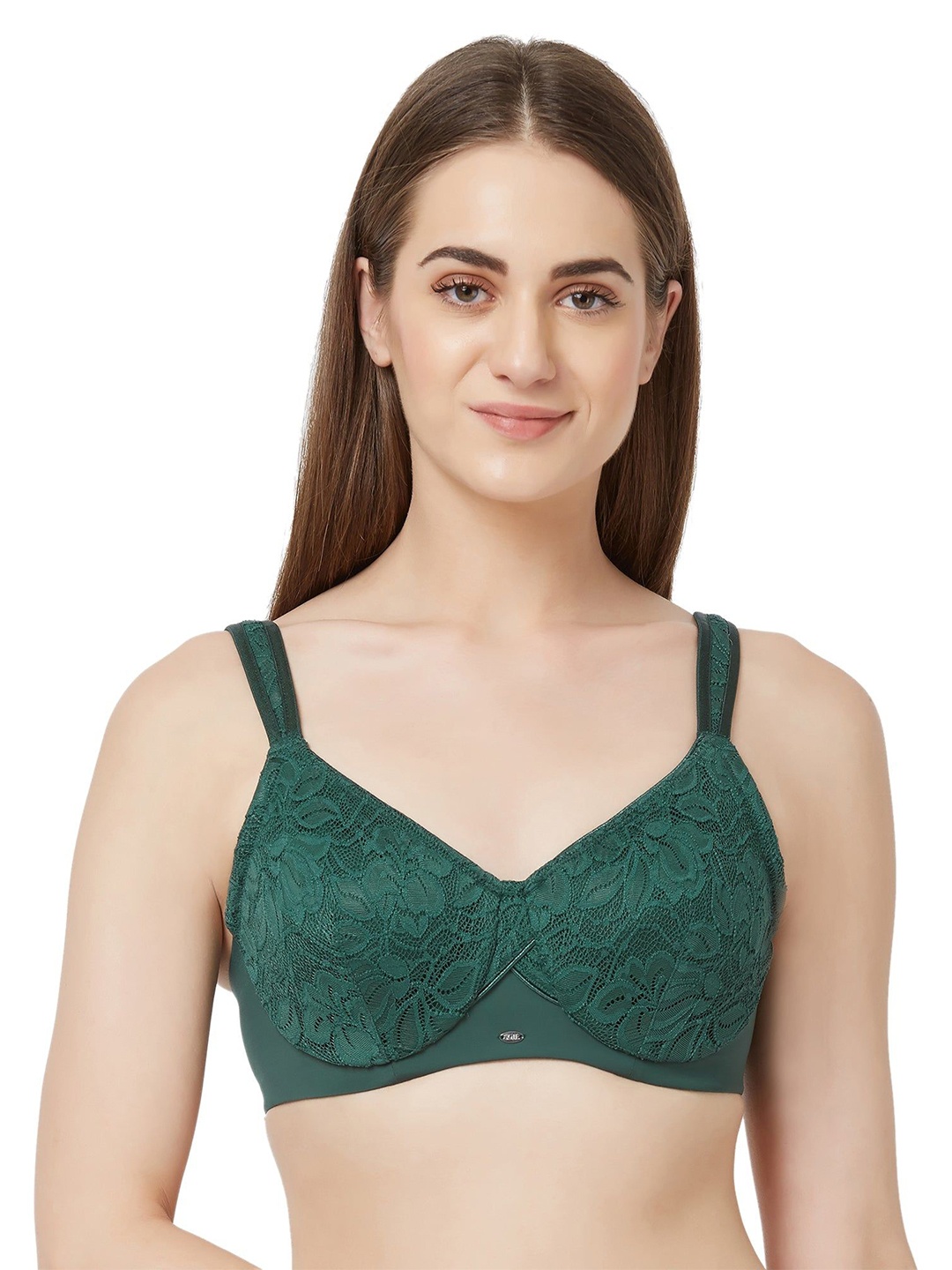 

Soie Floral Women Seamless Full Coverage Underwired Bra, Green