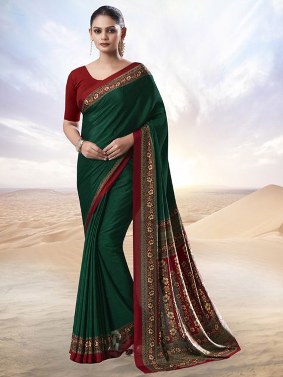 

Jaanvi Floral Pure Crepe Saree, Green