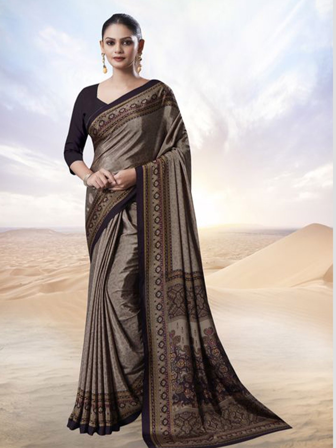 

Jaanvi Pure Crepe Saree, Brown