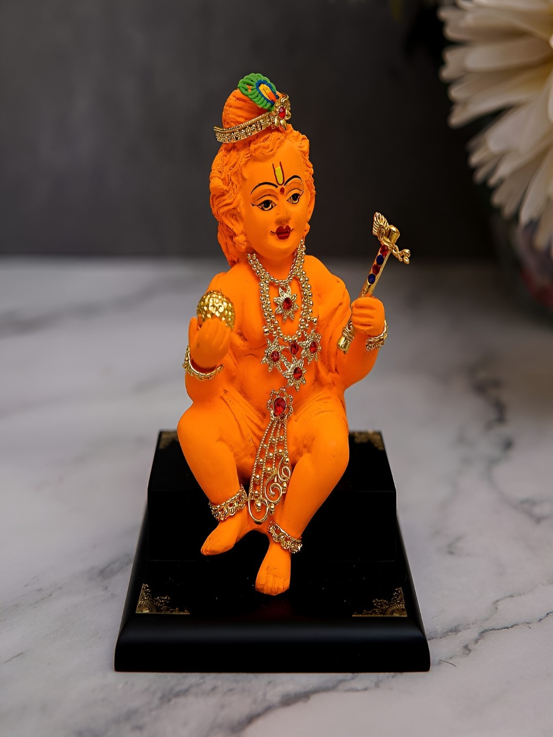 

Craftlayout Orange & Gold-=Toned Laddu Gopal JI Religious Showpiece