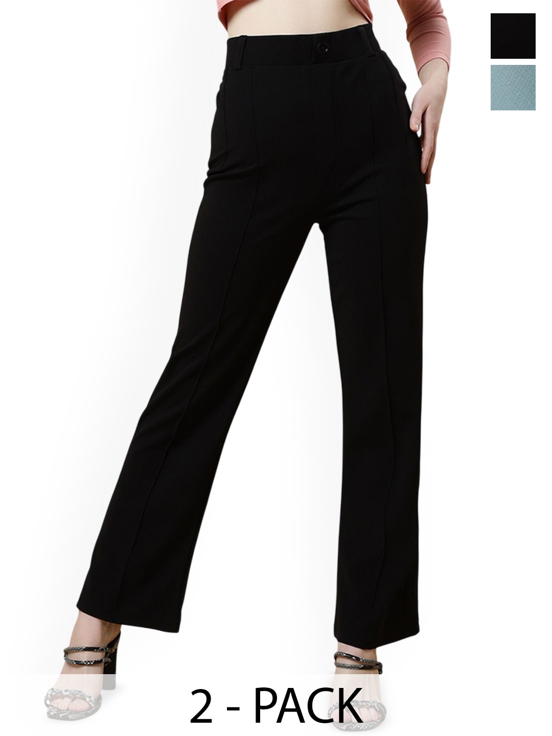 

DOIL DOMEC Women Pack of 2 Regular Fit Trousers, Black