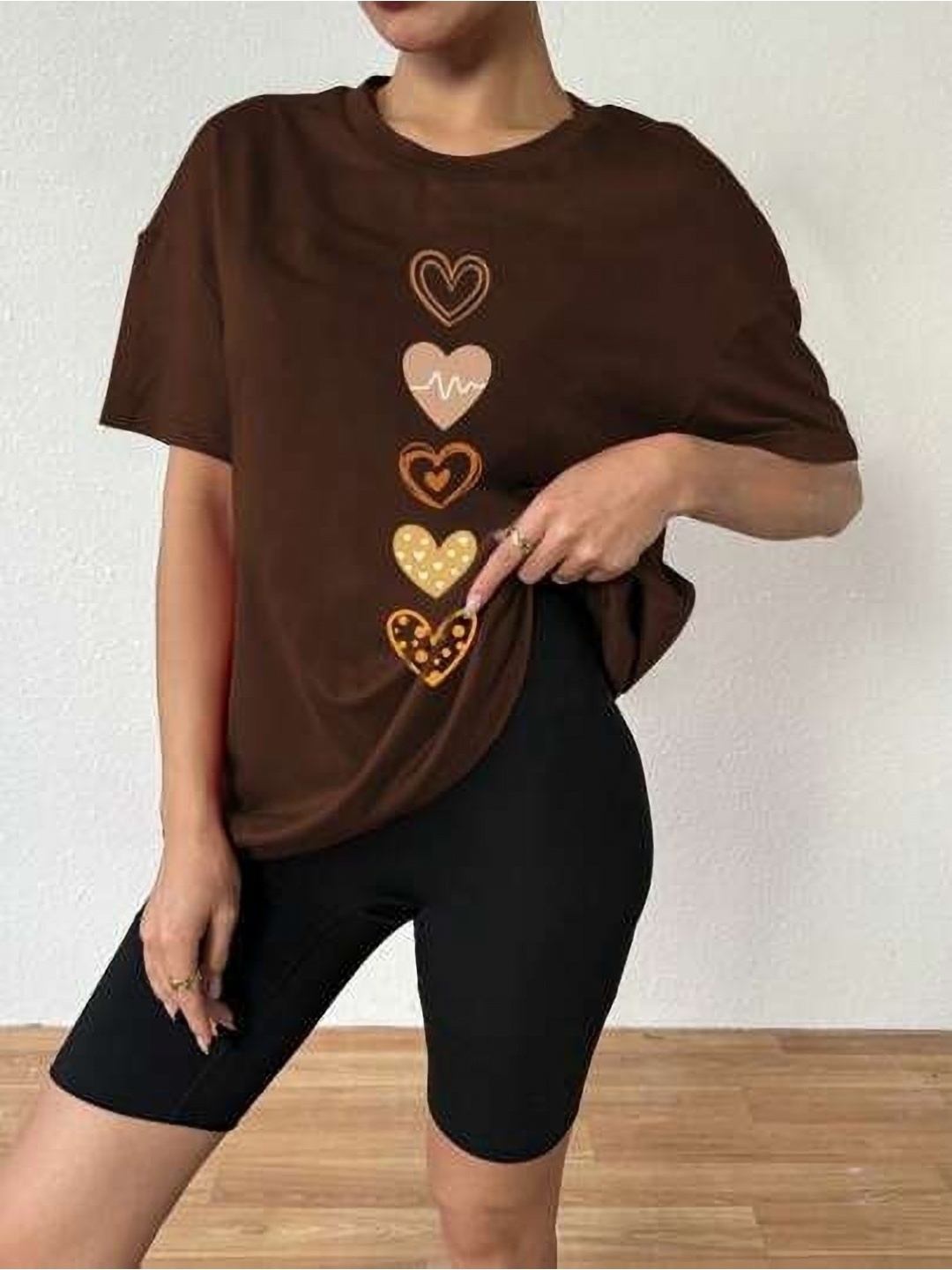 

SALUJA FABRICS Women Printed Pockets T-shirt, Brown