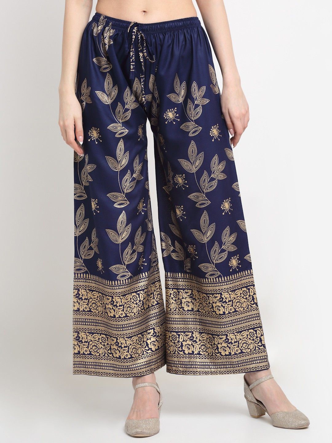 

STYLE PREZONE Women Ethnic Motifs Printed Relaxed Trousers, Navy blue
