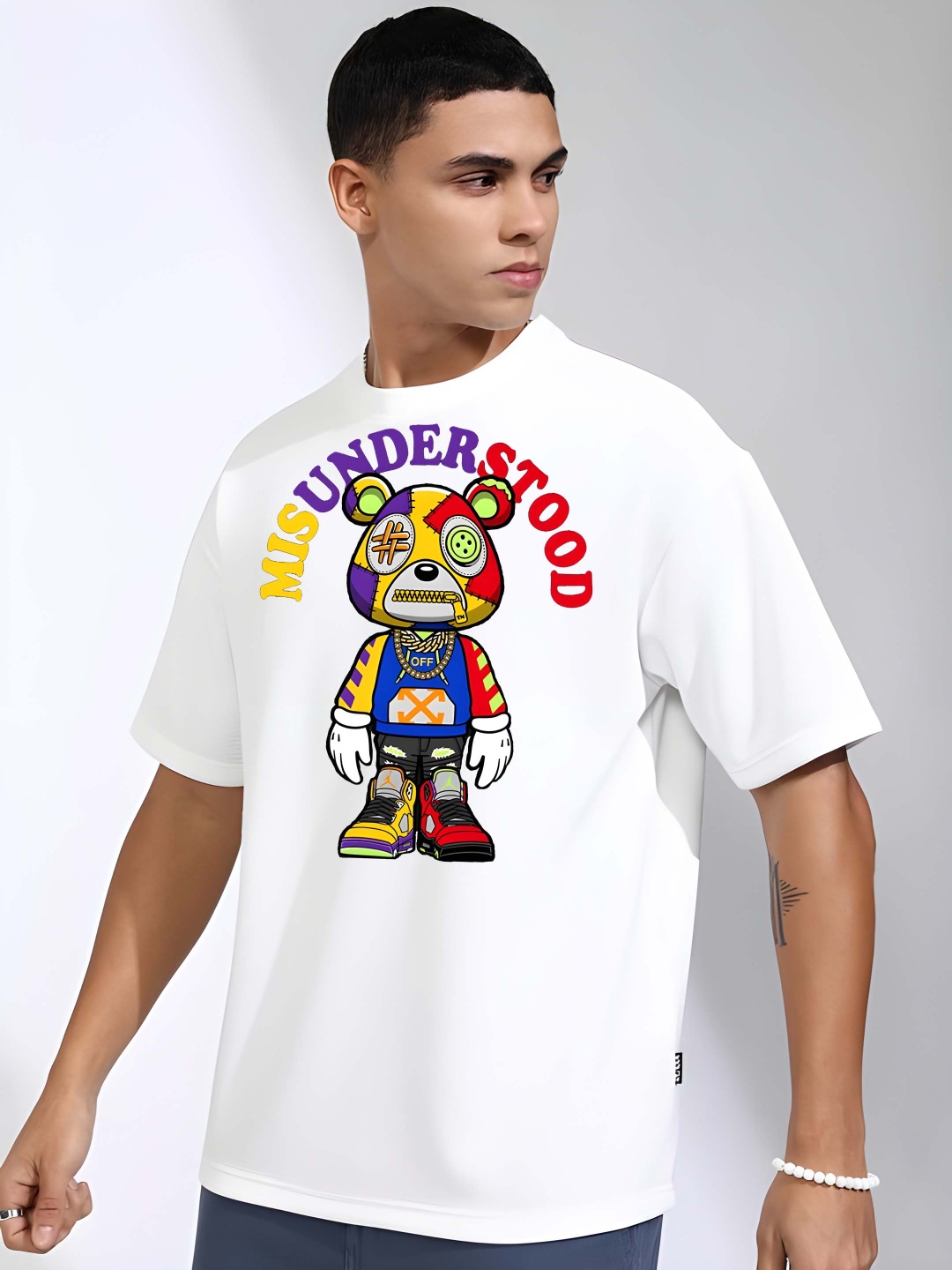 

Moda Rapido Men Graphic Printed Round Neck Cotton Oversized T-shirt, White