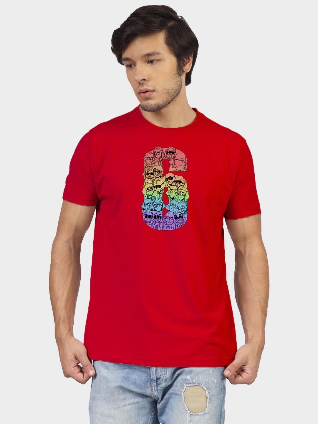 

Greylongg Men Graphic Printed Round Neck T-shirt, Red