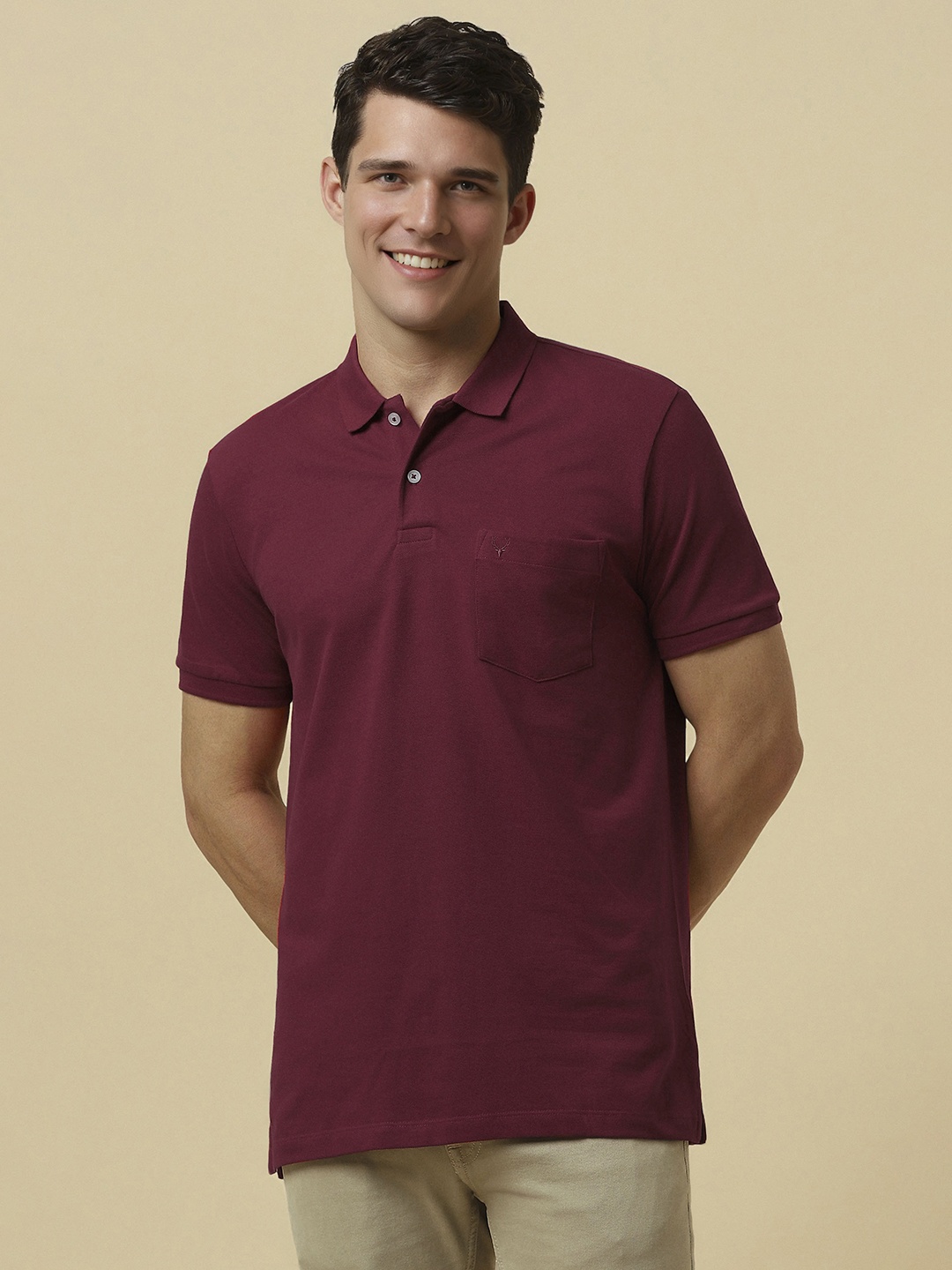 

Allen Solly Men Solid Polo Collar Cotton T-shirt, Purple