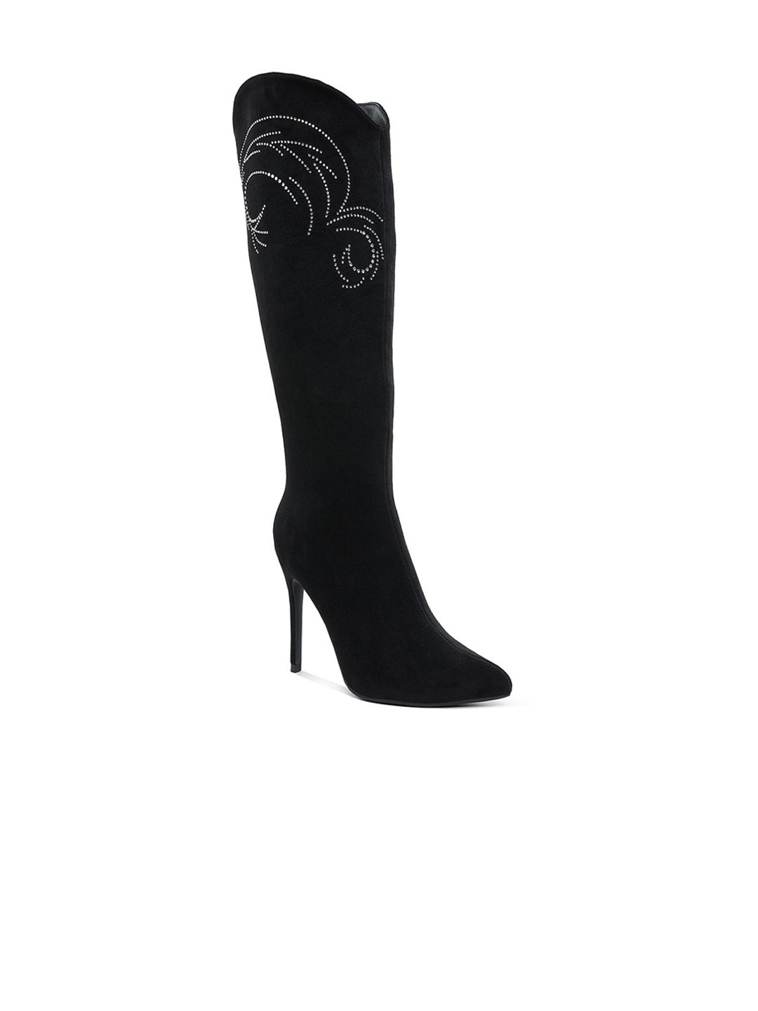 

London Rag Women Rhinestone Patterned Calf Boots, Black