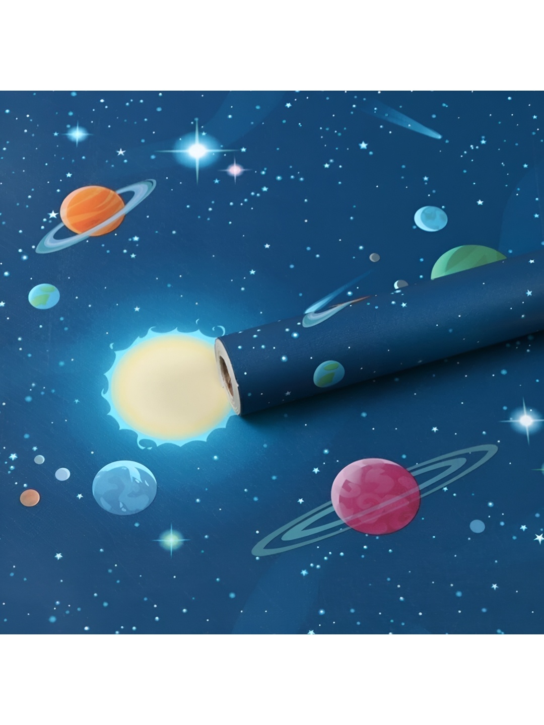 

ANNA CREATIONS Blue & Yellow Space Printed Decorative Wall Sticker