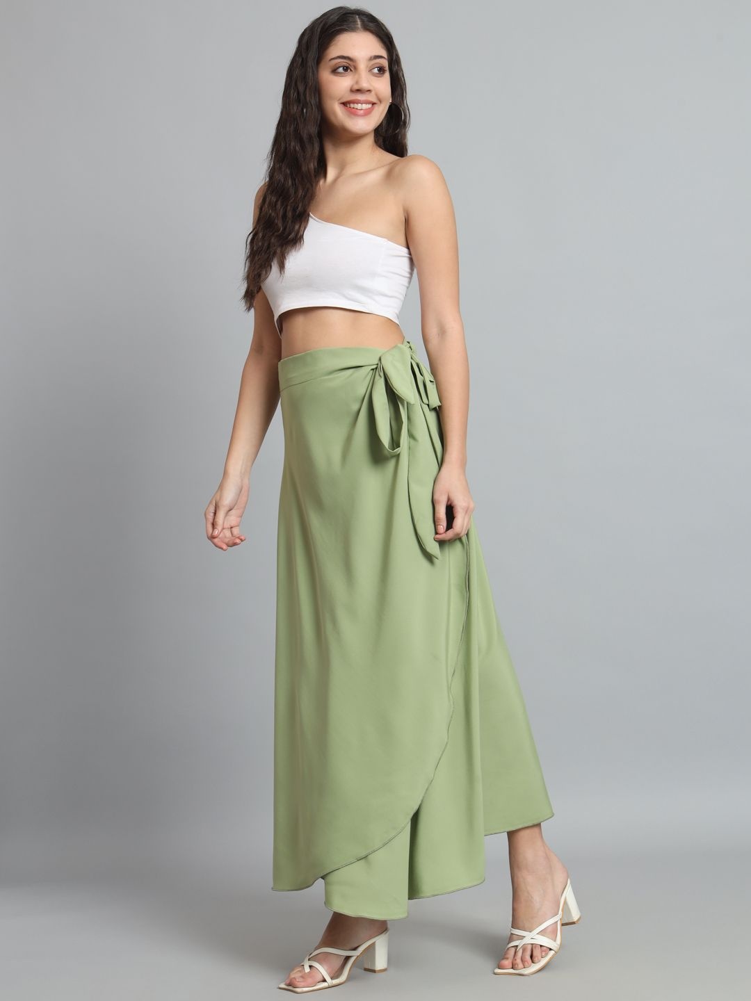 

BODYFIGURE Women Flared Wrap Around Maxi Skirt, Green