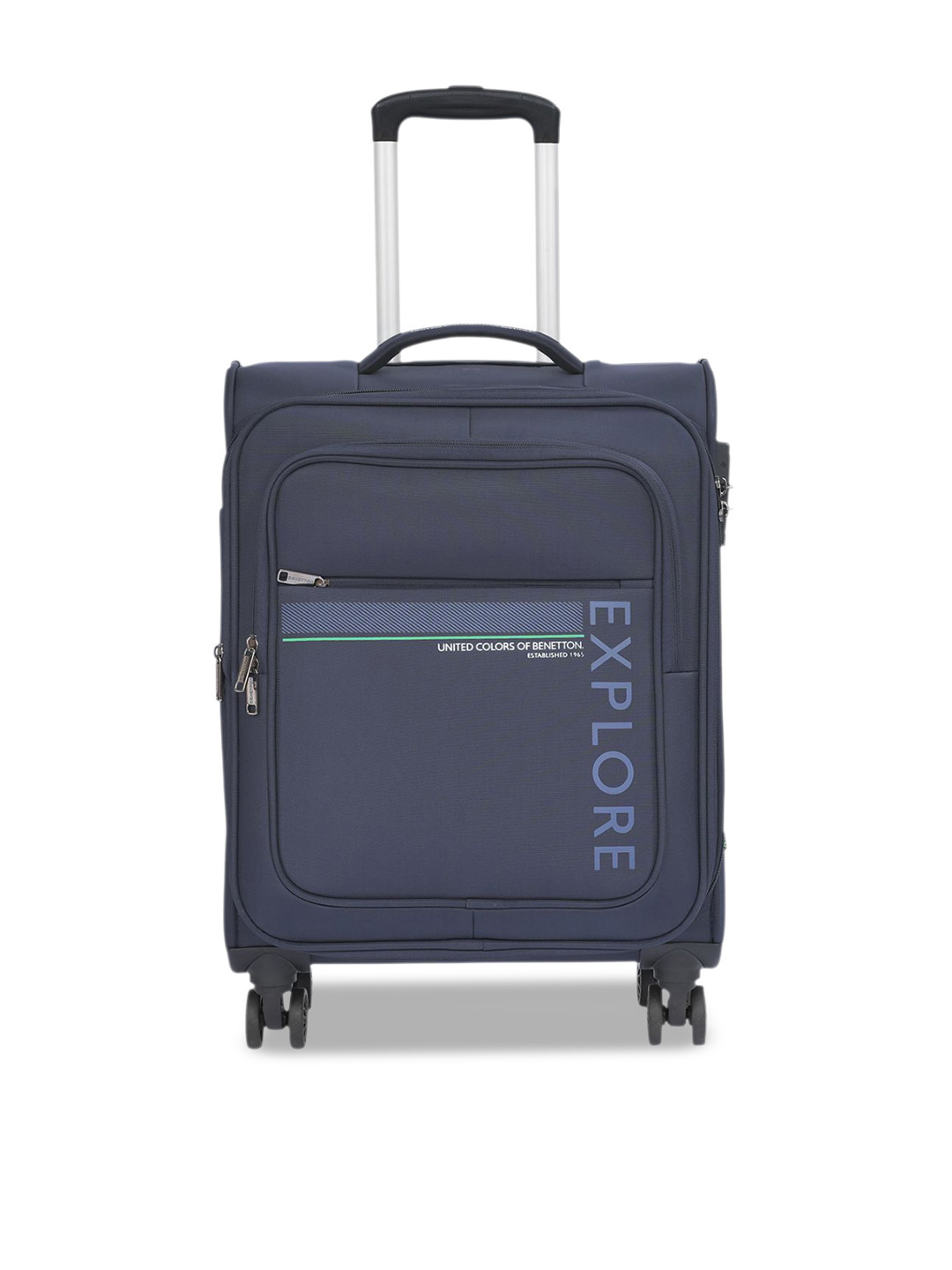 

United Colors of Benetton Garret Plus Printed Soft-Sided Cabin Trolley Bag, Navy blue