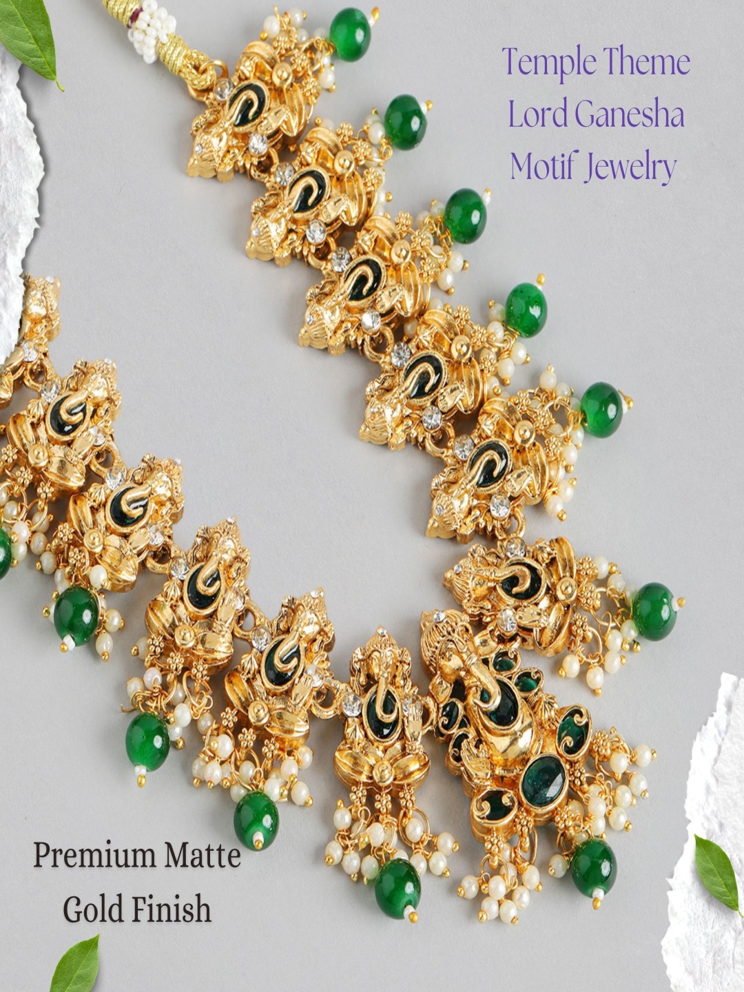 

ORANGENYSHA Gold-Plated Artificial Stones Studded And Beaded Jewellery Set