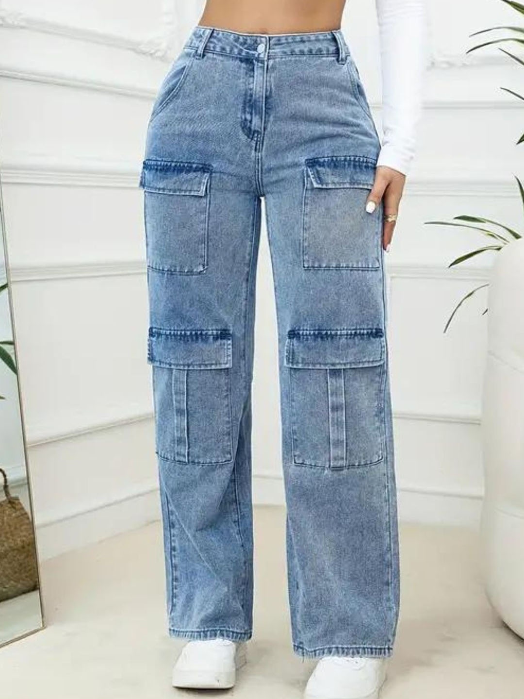 

DressBerry Women Comfort Wide Leg High-Rise Light Fade Acid Wash Stretchable Jeans, Blue