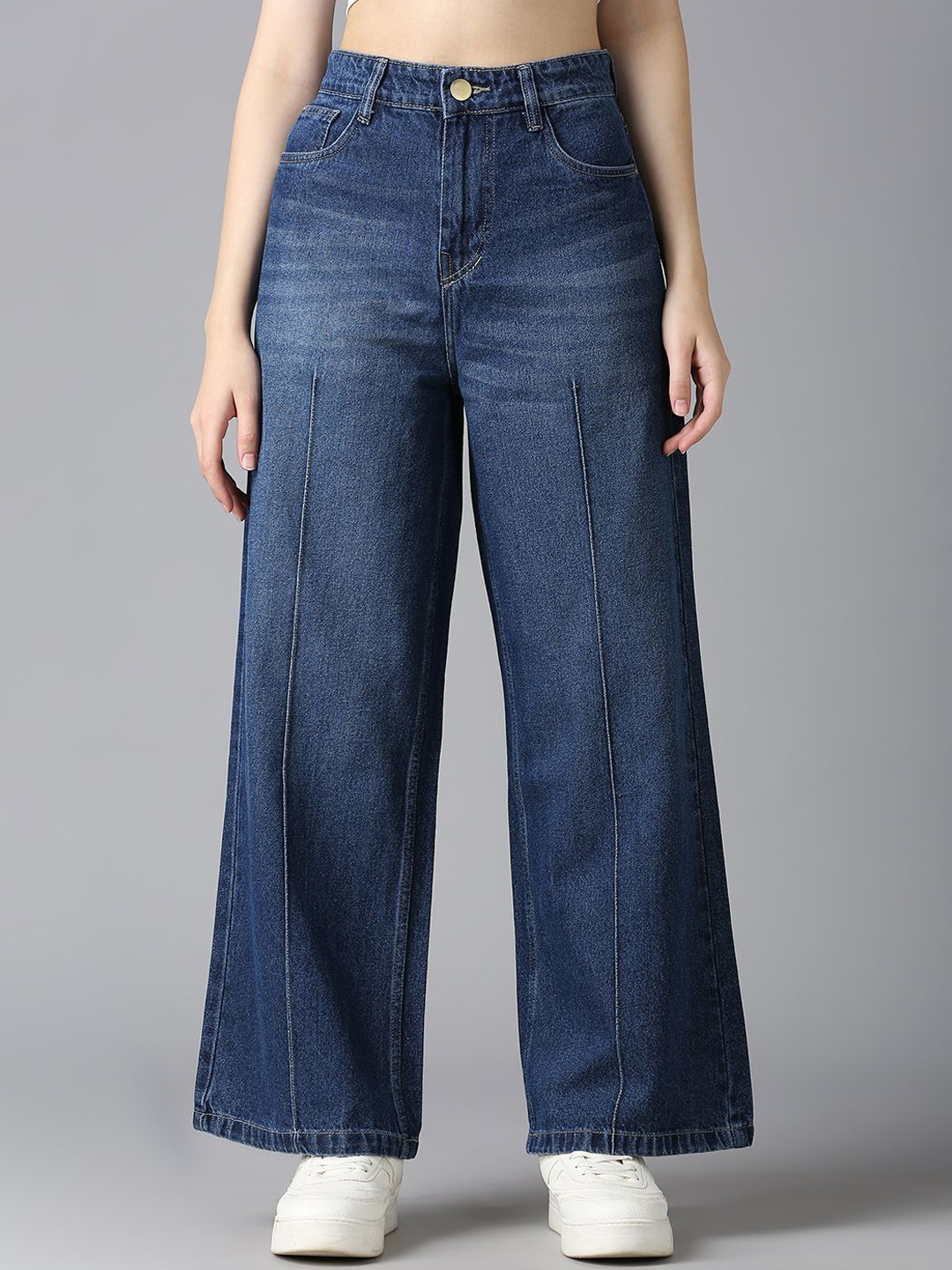 

CEFALU Women Comfort Wide Leg High-Rise Jeans, Blue