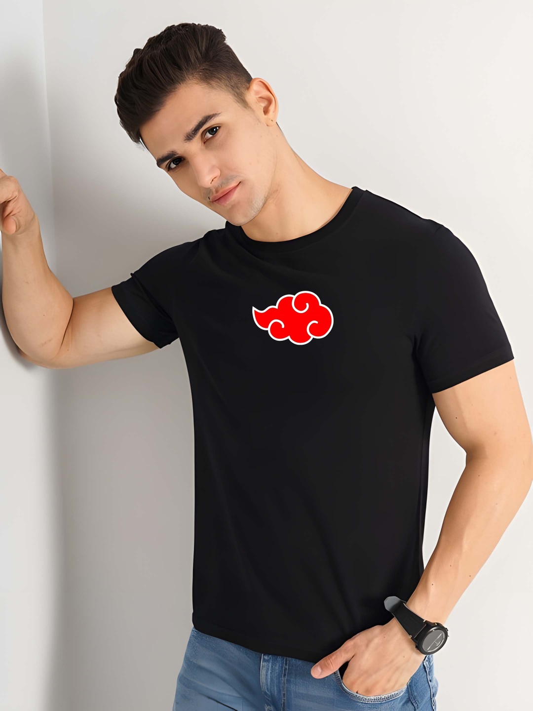 

BOWLIFESTYLE Men Naruto Graphic Printed Round Neck Cotton T-shirt, Black