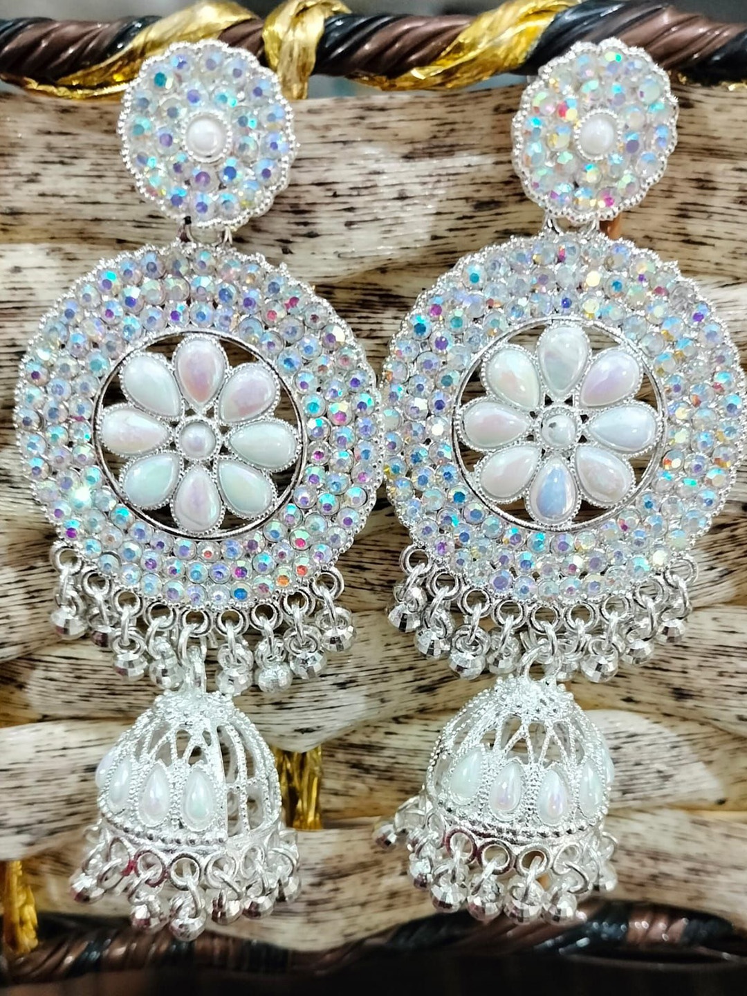 

JMBW INTERNATIONAL Sterling Silver Artificial Stones Studded And Beaded Drop Earrings