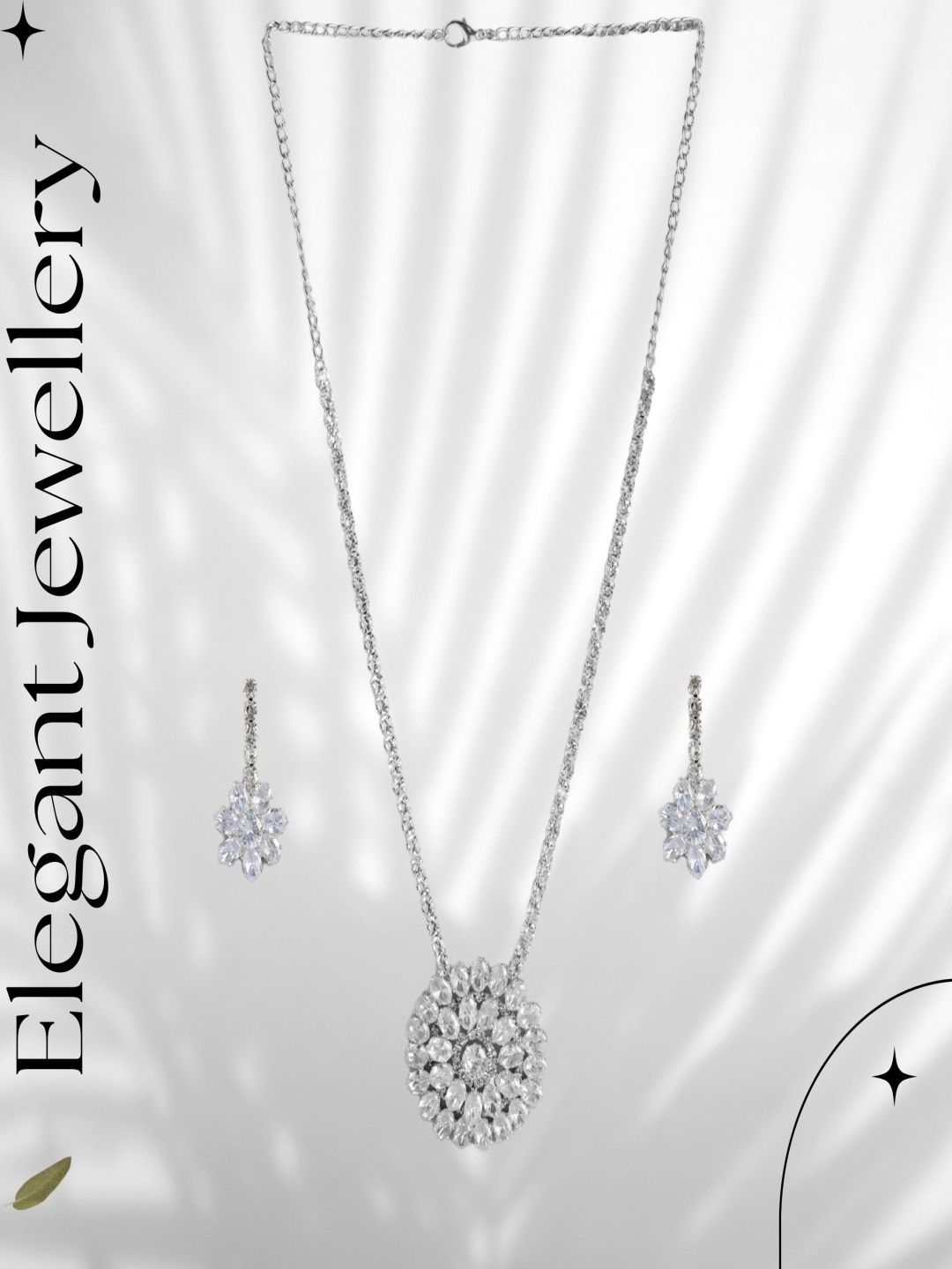 

ORANGENYSHA Rhodium Plated Crystal American Diamond Gemstone-Studded Jewelry Set, Silver