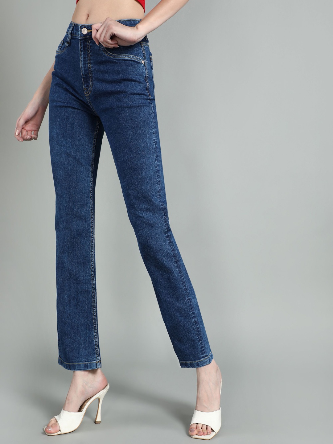 

Mast & Harbour Women Straight Fit Stretchable Jeans, Blue