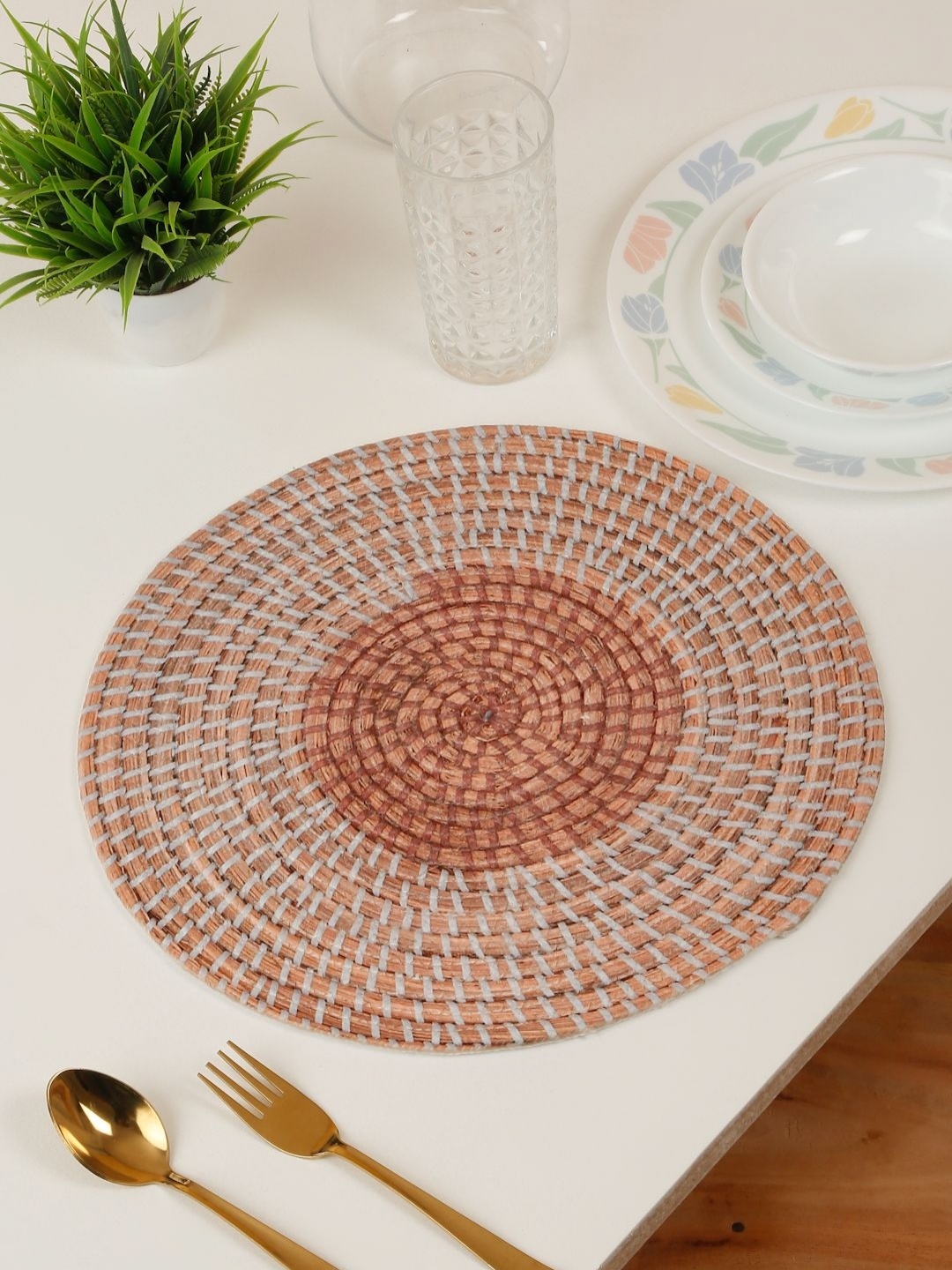 

HOSTA HOMES Beige & Peach-Colored Digital Printed Pure Cotton Table Placemat