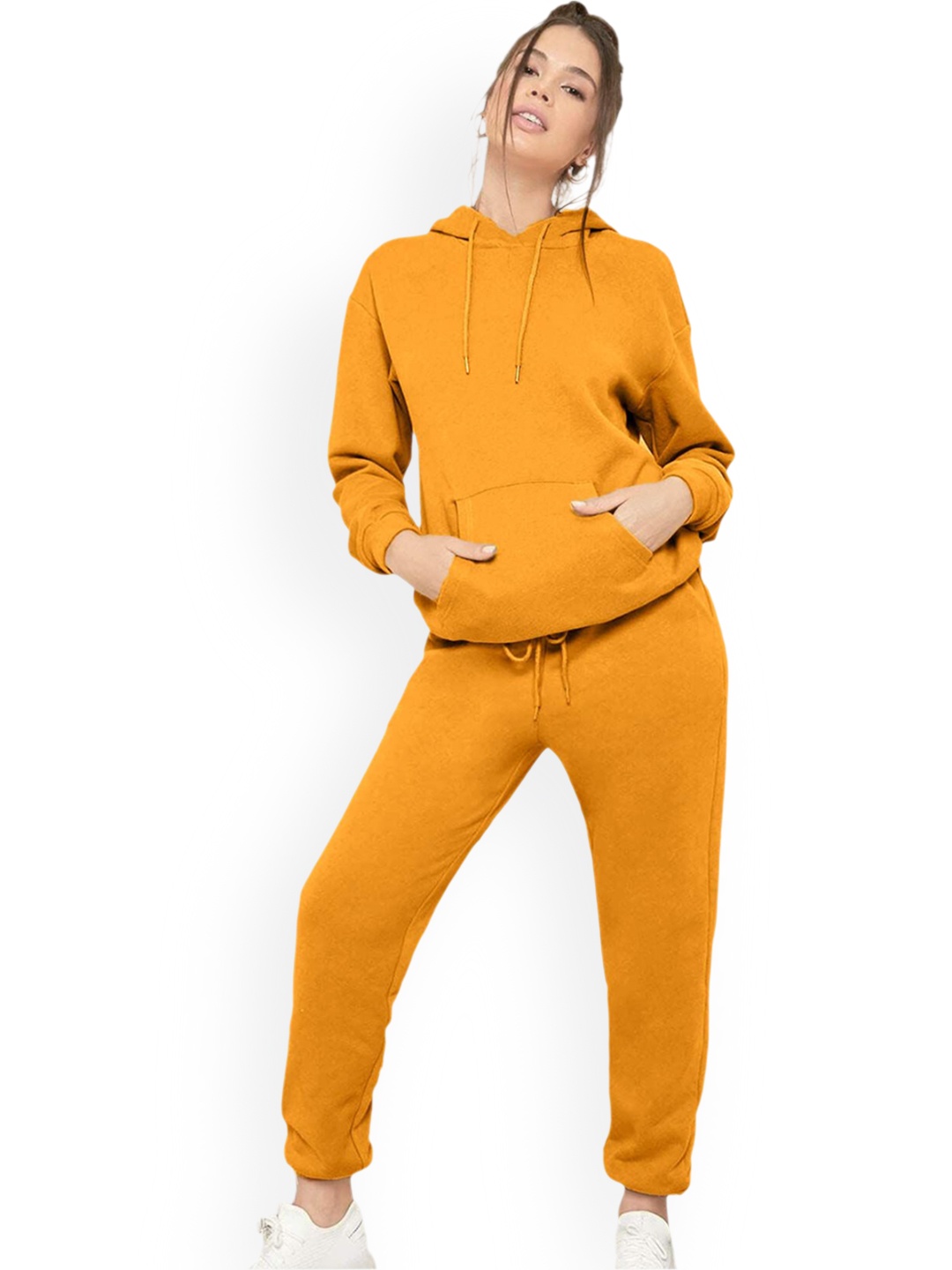 

NOTWILD Women Plus Size Hooded Neck Cotton Tracksuits, Mustard